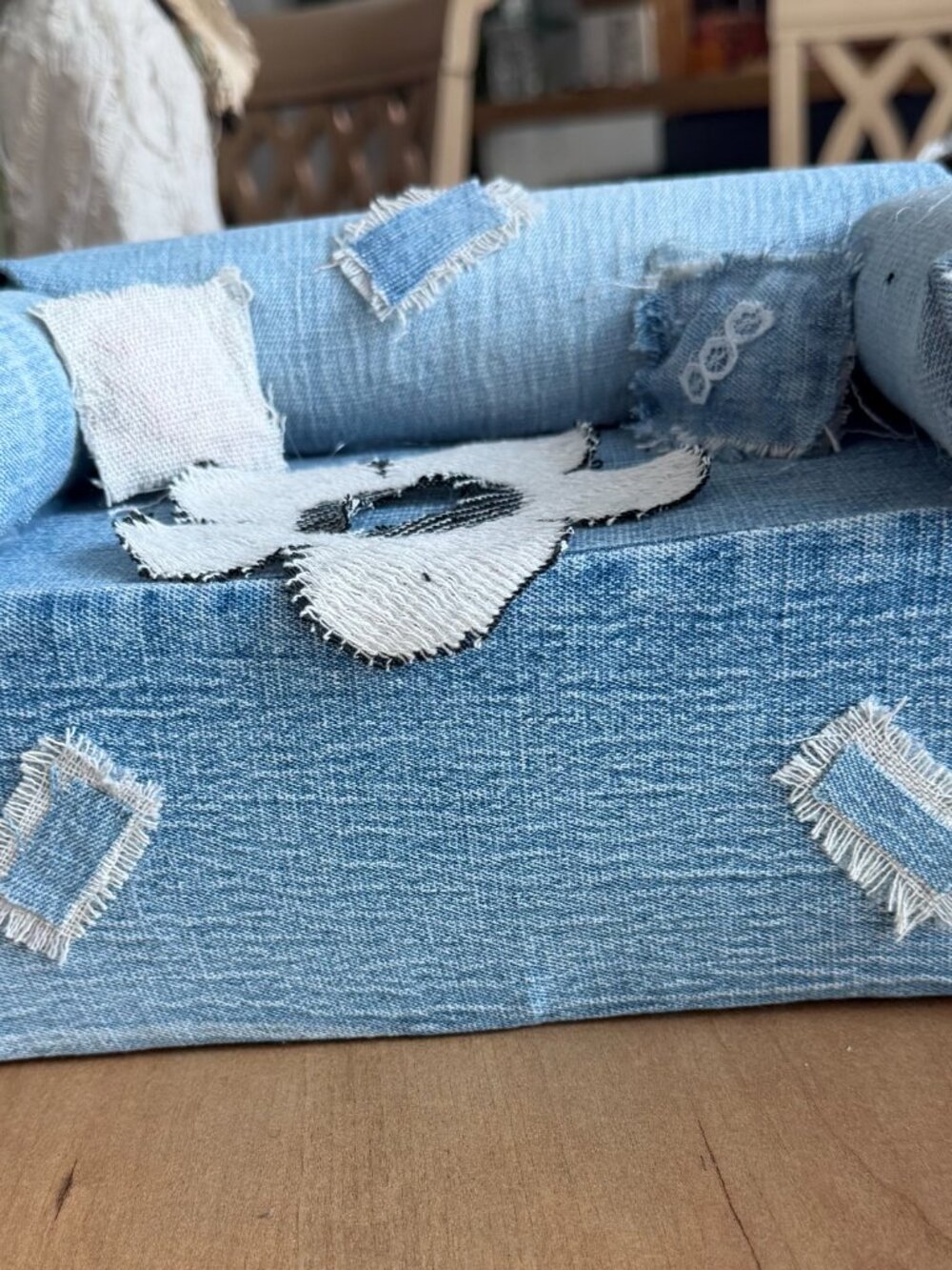 🛋️ Handmade Upcycled Denim Miniature Sofa Tissue Box Cover